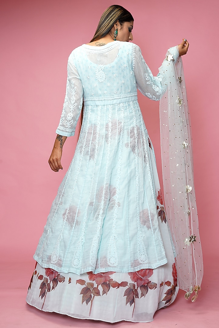 Powder Blue Chikankari Party Wear Anarkali Set by Farha Syed at Pernia's Pop Up Shop