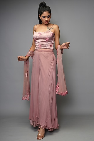 Peachy Mauve Layered Sharara Set by Farha Syed