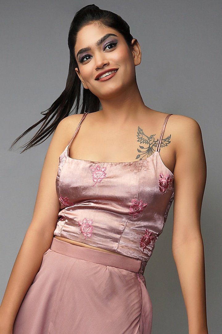 Peachy Mauve Layered Party Wear Sharara Set by Farha Syed at Pernia's Pop Up Shop