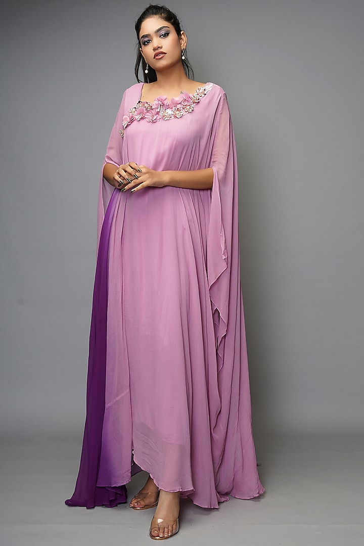 Onion Pink Embroidered Designer Gown