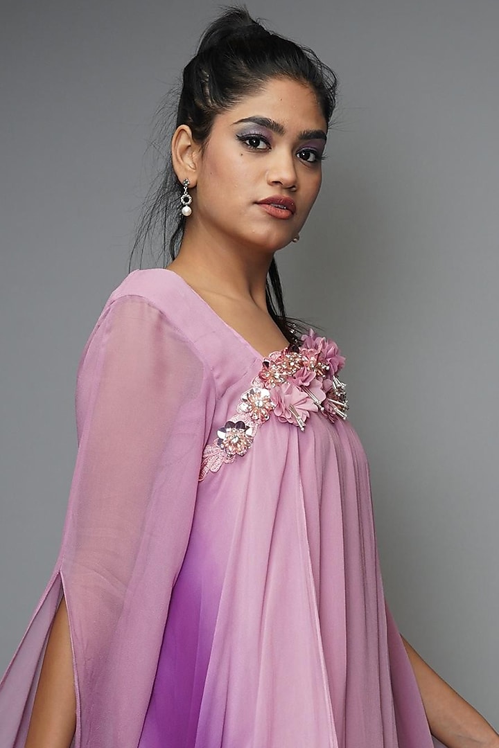 Onion Pink Embroidered Flowy Gown by Farha Syed at Pernia's Pop Up Shop