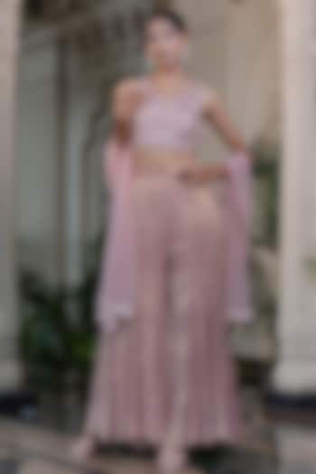 Peachish Pink Tissue Chiffon Wedding Sharara Set by Farha Syed at Pernia's Pop Up Shop