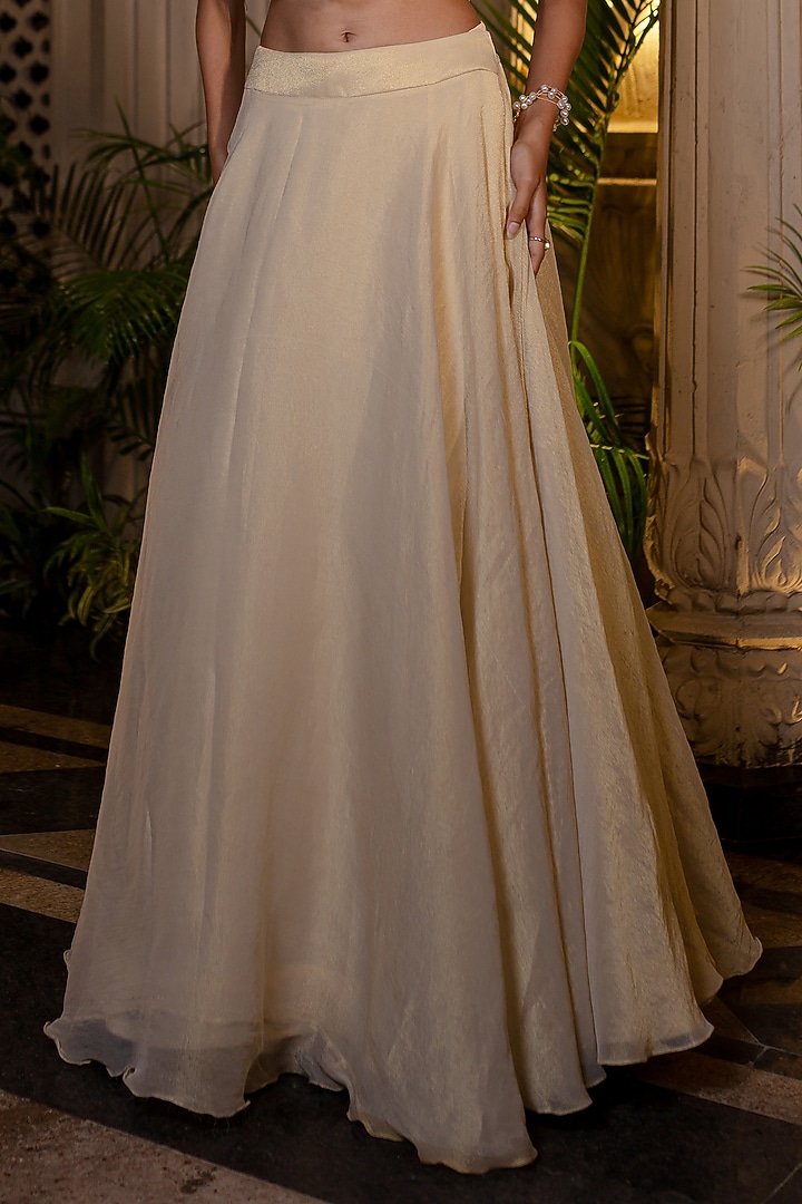Ivory & Beige Tissue Chiffon Hand Embroidered Cape Set by Farha Syed at Pernia's Pop Up Shop