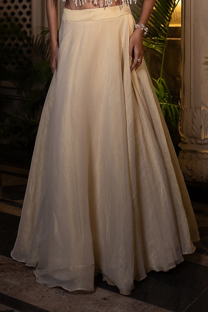 Ivory & Beige Tissue Chiffon Hand Embroidered Cape Set by Farha Syed at Pernia's Pop Up Shop