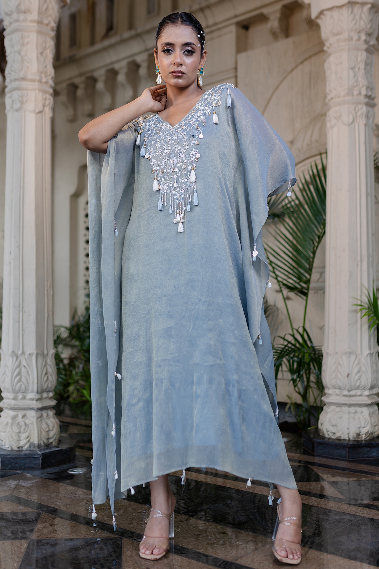 princess polly baby blue dress Light Blue Mariam Resort Lounge Kaftan Caftan- Moroccan Kaftan, Vacation,  Holiday dress main image 1