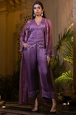 Lavender Organza Pant Set by Farha Syed
