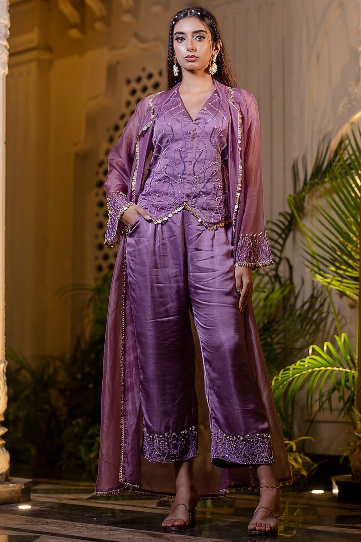 Lavender Organza Pant Set by Farha Syed at Pernia's Pop Up Shop