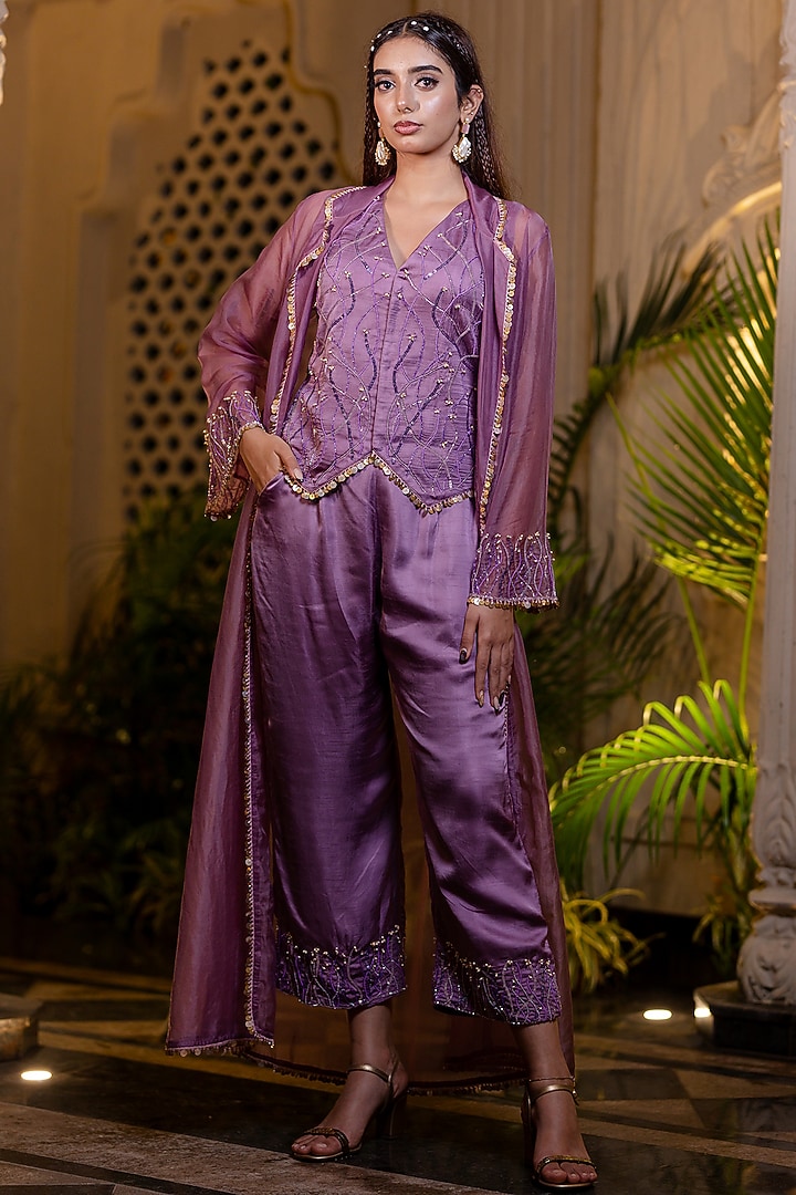 Lavender Organza Pant Set by Farha Syed at Pernia's Pop Up Shop