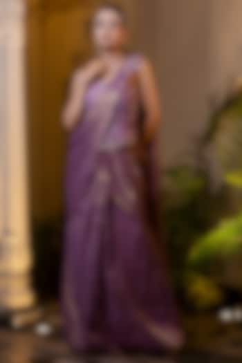 Lavender Tissue Chiffon Pre-Draped Wedding Saree Set by Farha Syed at Pernia's Pop Up Shop
