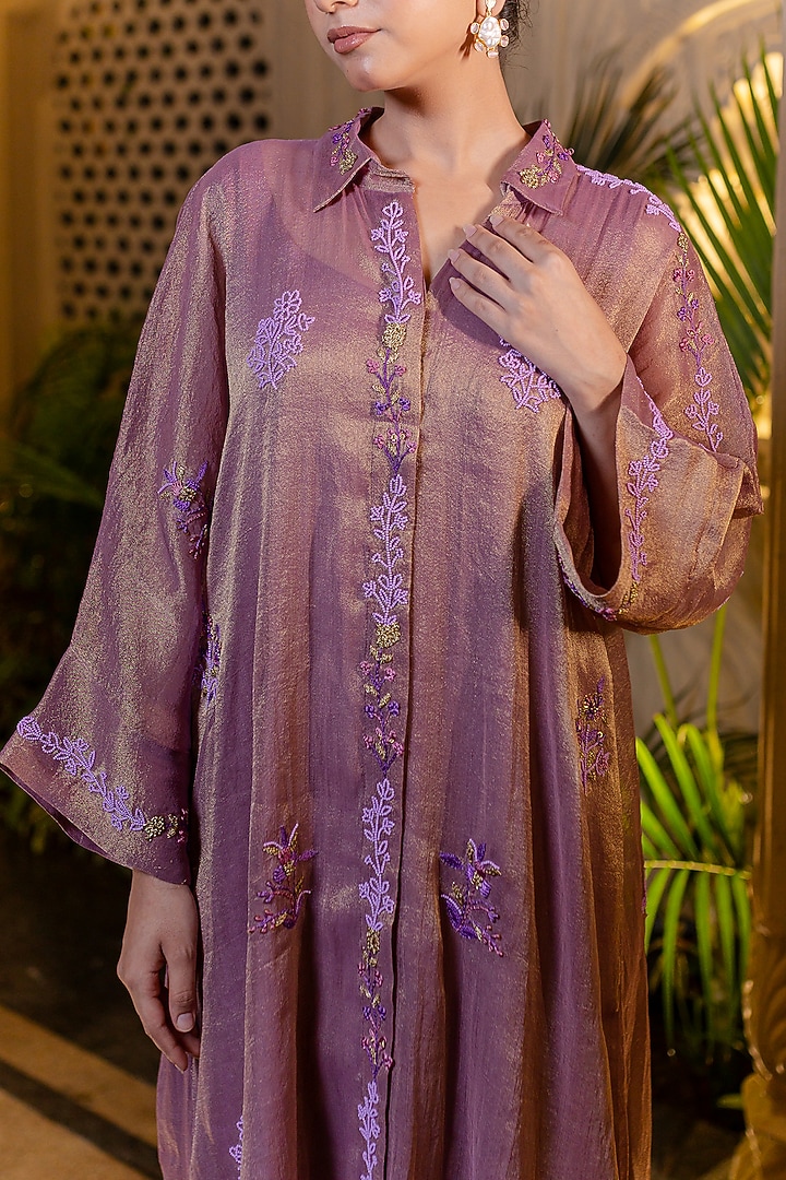 Lavender Tissue Chiffon Pearl & Sequin Embroidered Kurta Set by Farha Syed at Pernia's Pop Up Shop