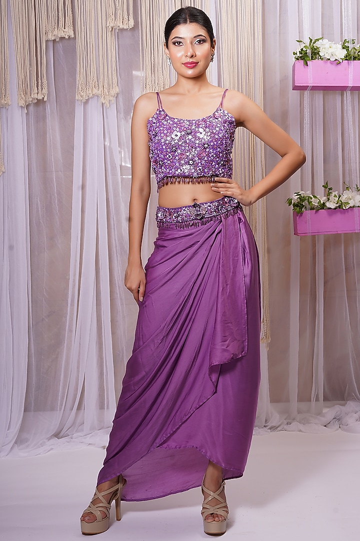 Violet Modal Satin Silk Skirt Set by Farha Syed at Pernia's Pop Up Shop
