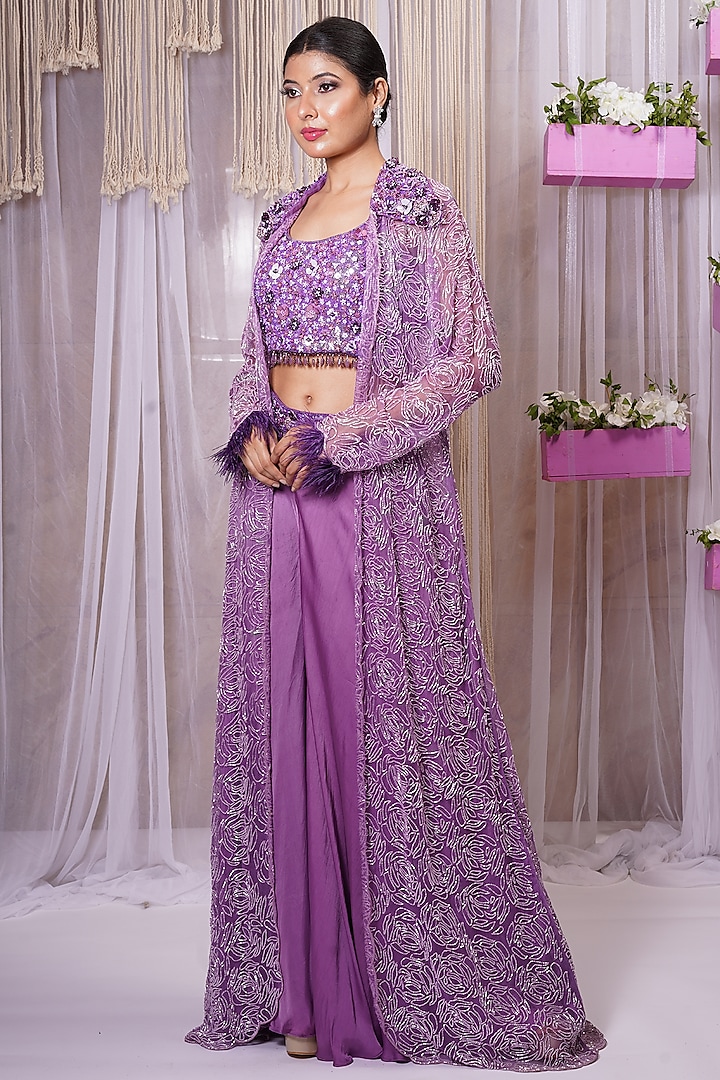 Violet Modal Satin Silk Sharara Set by Farha Syed