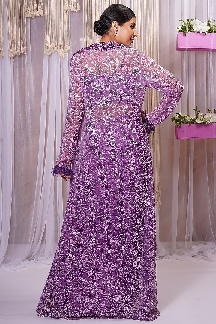 Violet Modal Satin Silk Wedding Sharara Set by Farha Syed at Pernia's Pop Up Shop