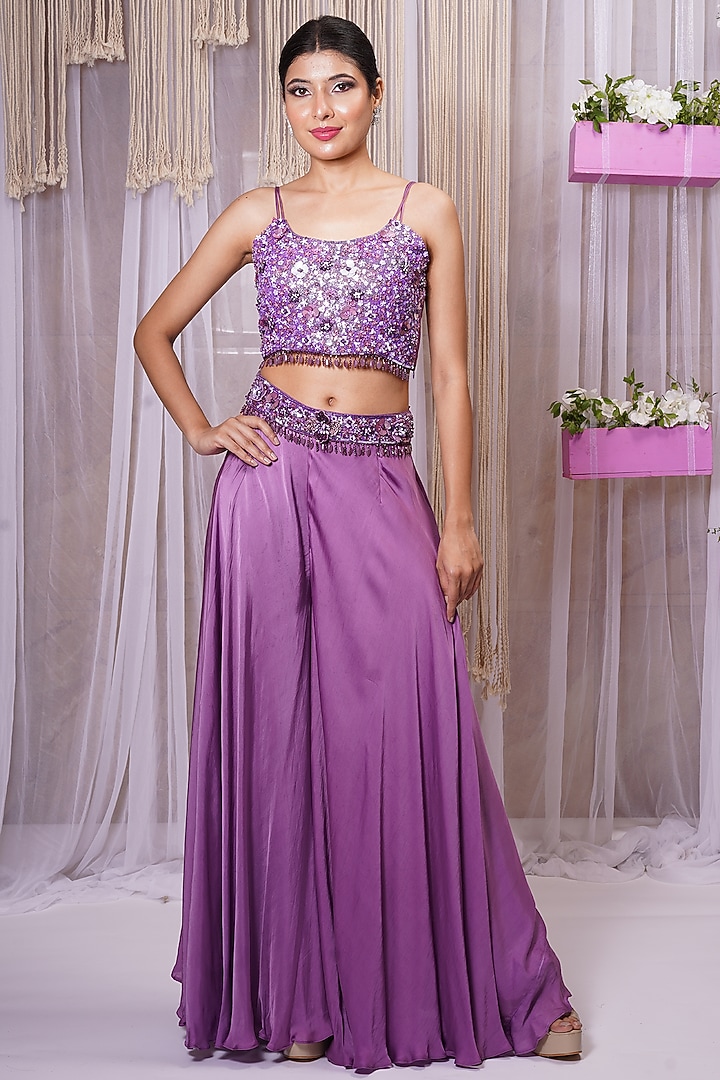 Violet Modal Satin Silk Wedding Sharara Set by Farha Syed at Pernia's Pop Up Shop