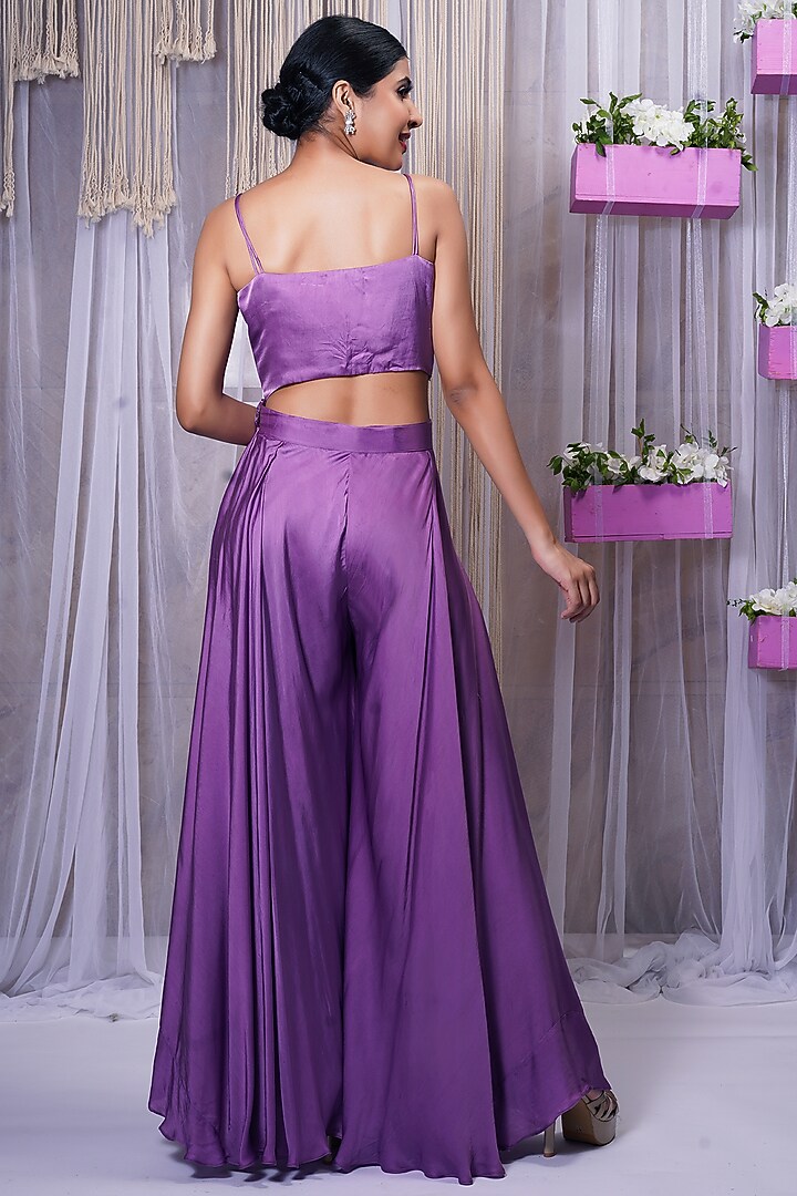 Violet Modal Satin Silk Wedding Sharara Set by Farha Syed at Pernia's Pop Up Shop