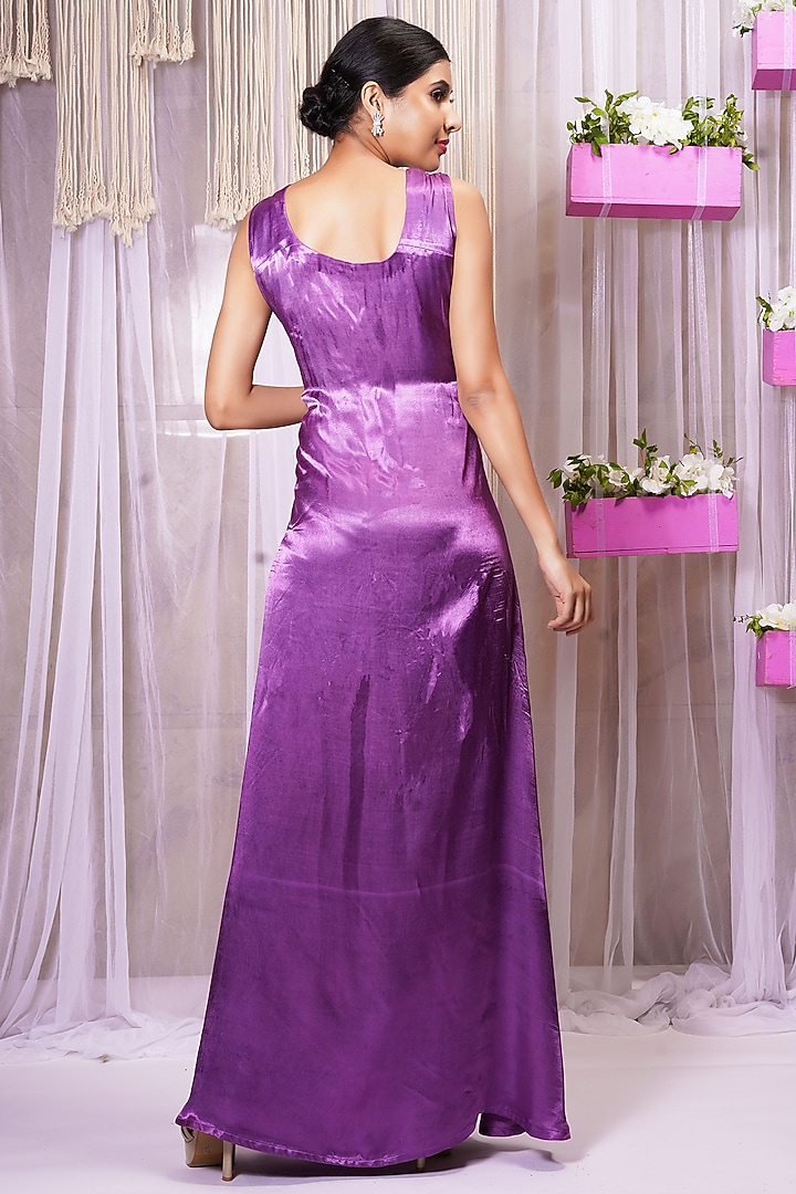 Violet Modal Satin Silk Engagement Gown With Belt by Farha Syed at Pernia's Pop Up Shop