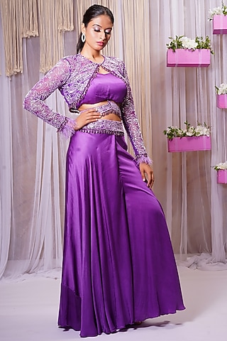 Electric Purple Modal Satin Silk Sharara Set by Farha Syed