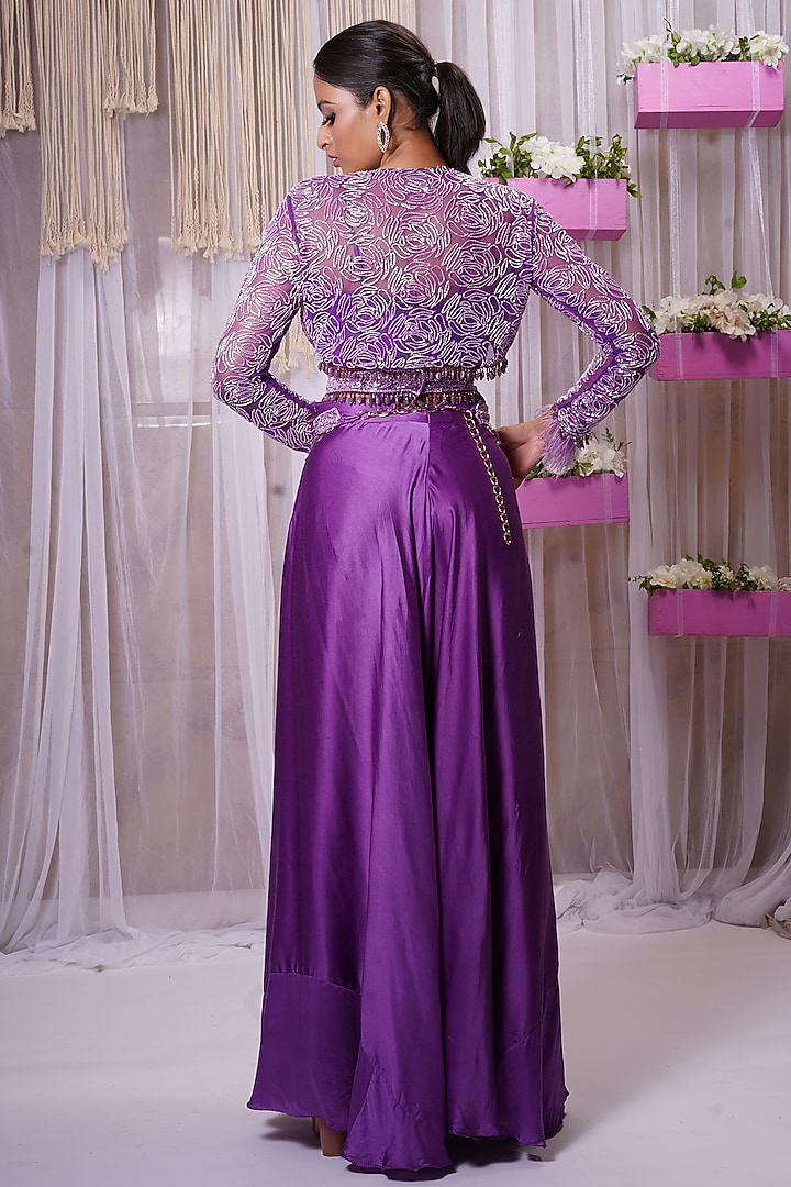 Electric Purple Modal Satin Silk Wedding Sharara Set by Farha Syed at Pernia's Pop Up Shop