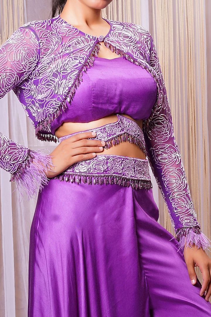 Electric Purple Modal Satin Silk Wedding Sharara Set by Farha Syed at Pernia's Pop Up Shop