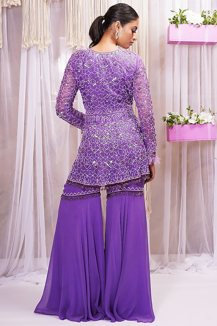 Violet Georgette Wedding Sharara Set by Farha Syed at Pernia's Pop Up Shop