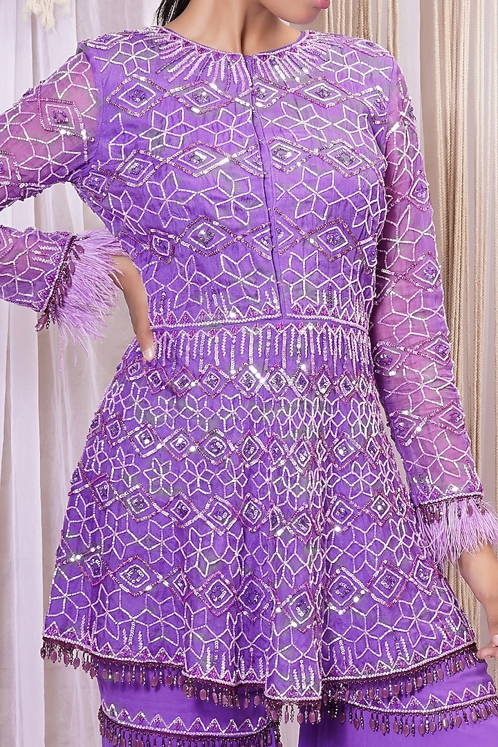 Violet Georgette Wedding Sharara Set by Farha Syed at Pernia's Pop Up Shop