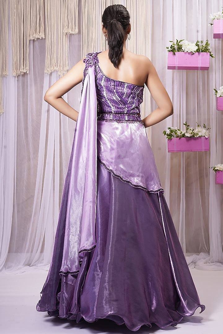 Mauve Pure Organza Skirt Set by Farha Syed at Pernia's Pop Up Shop