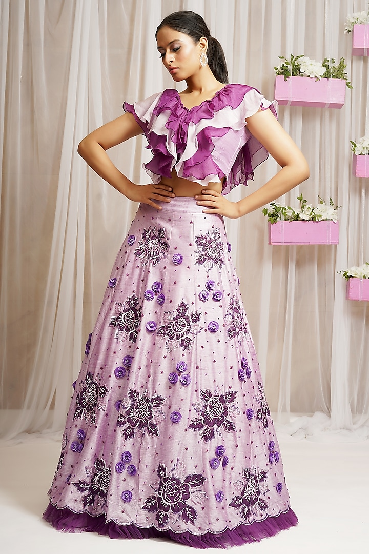 Periwinkle Silk & Organza Skirt Set by Farha Syed