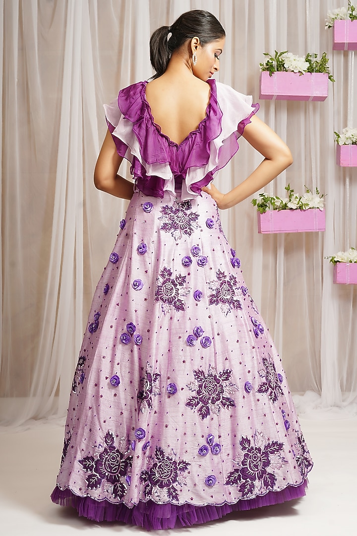 Periwinkle Silk & Organza Skirt Set by Farha Syed at Pernia's Pop Up Shop