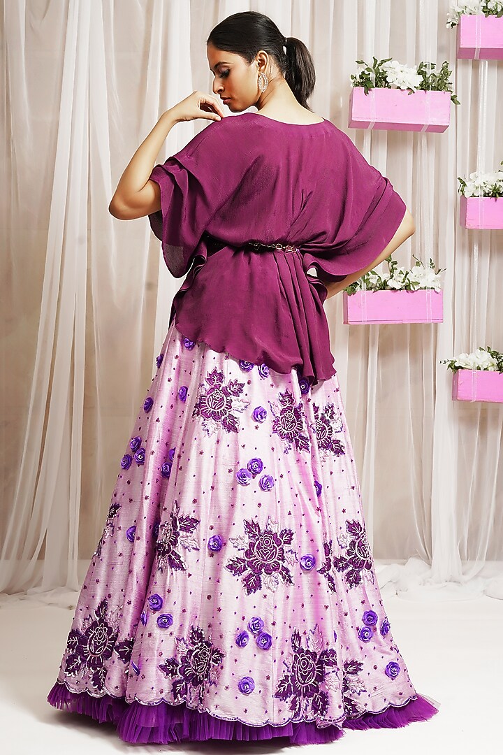 Periwinkle Silk Hand Embroidered Skirt Set by Farha Syed at Pernia's Pop Up Shop