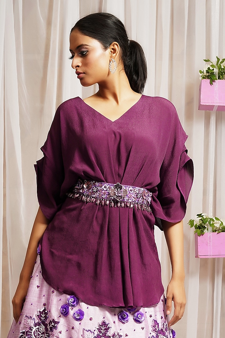 Periwinkle Silk Hand Embroidered Skirt Set by Farha Syed at Pernia's Pop Up Shop