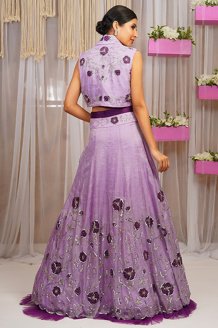 Periwinkle Hand Embroidered Jacket Wedding Lehenga Set by Farha Syed at Pernia's Pop Up Shop