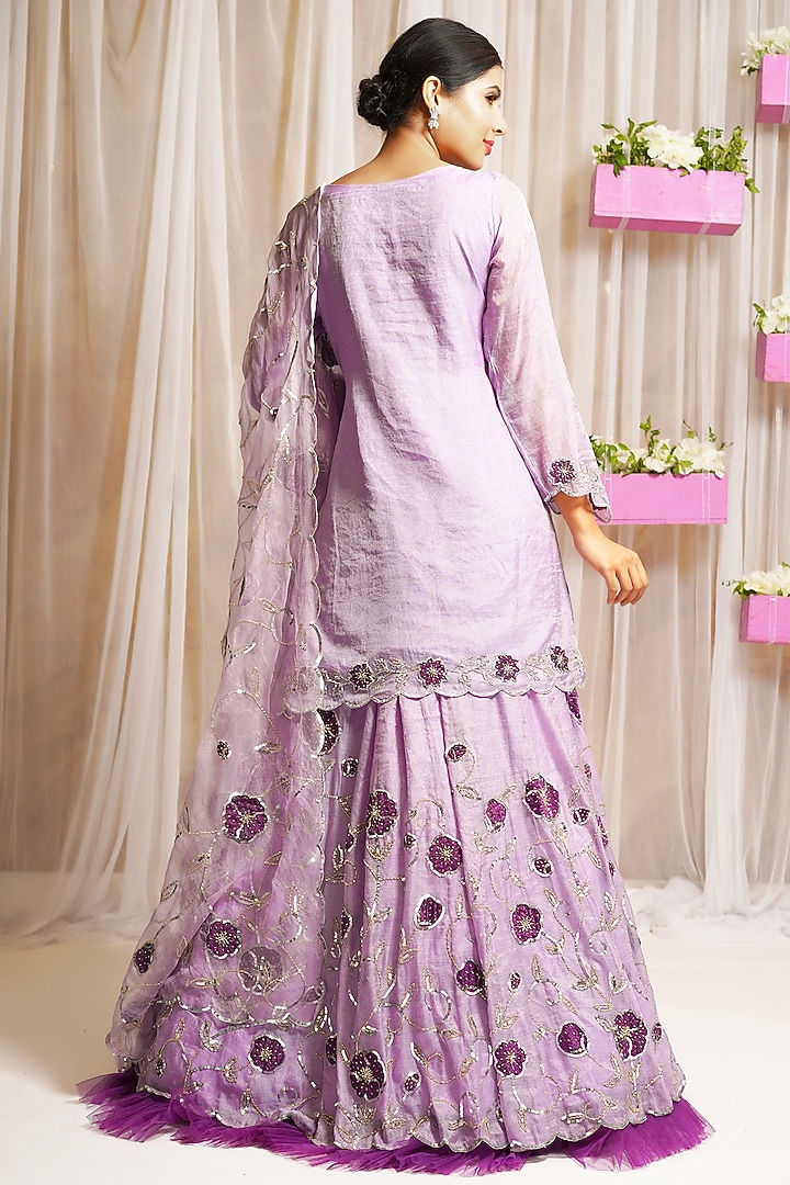 Periwinkle Chanderi Embroidered Kurta Set by Farha Syed at Pernia's Pop Up Shop