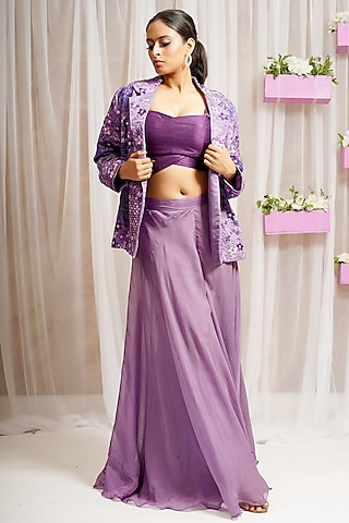 Royal Purple Silk Sharara Set by Farha Syed