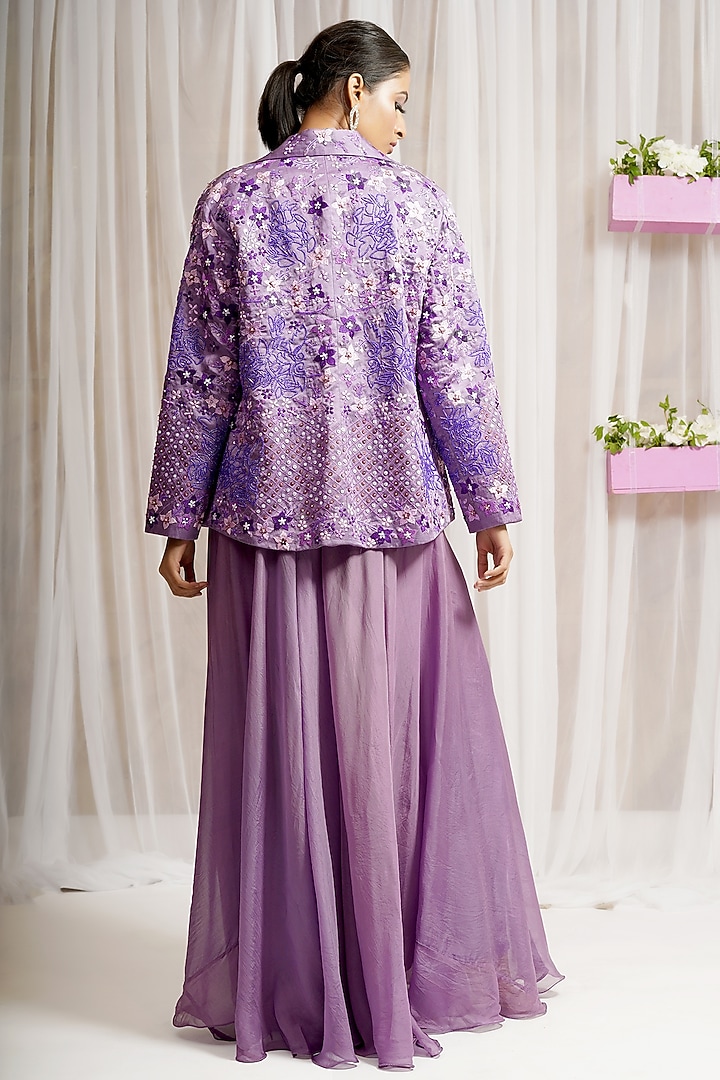 Royal Purple Silk Wedding Sharara Set by Farha Syed at Pernia's Pop Up Shop
