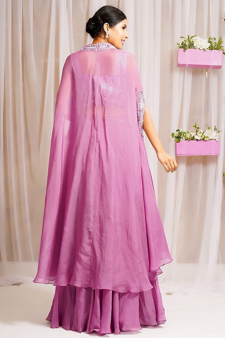 Mulberry Modal Satin Silk Jacket Wedding Lehenga Set by Farha Syed at Pernia's Pop Up Shop