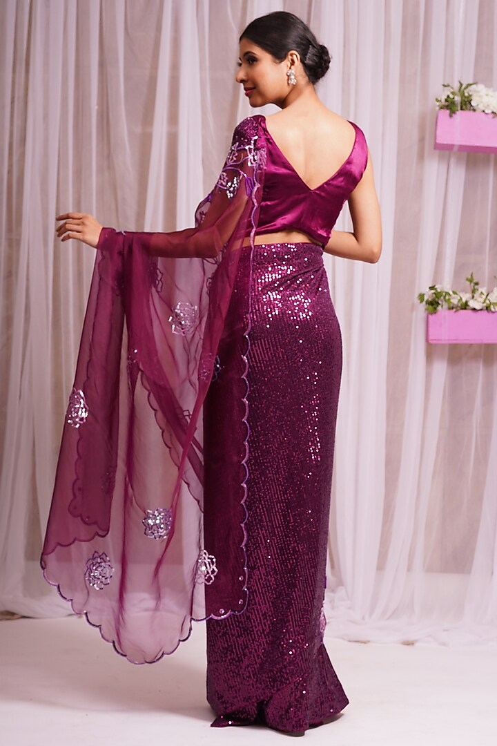 Mulberry Hand Embroidered Wedding Saree Set by Farha Syed at Pernia's Pop Up Shop