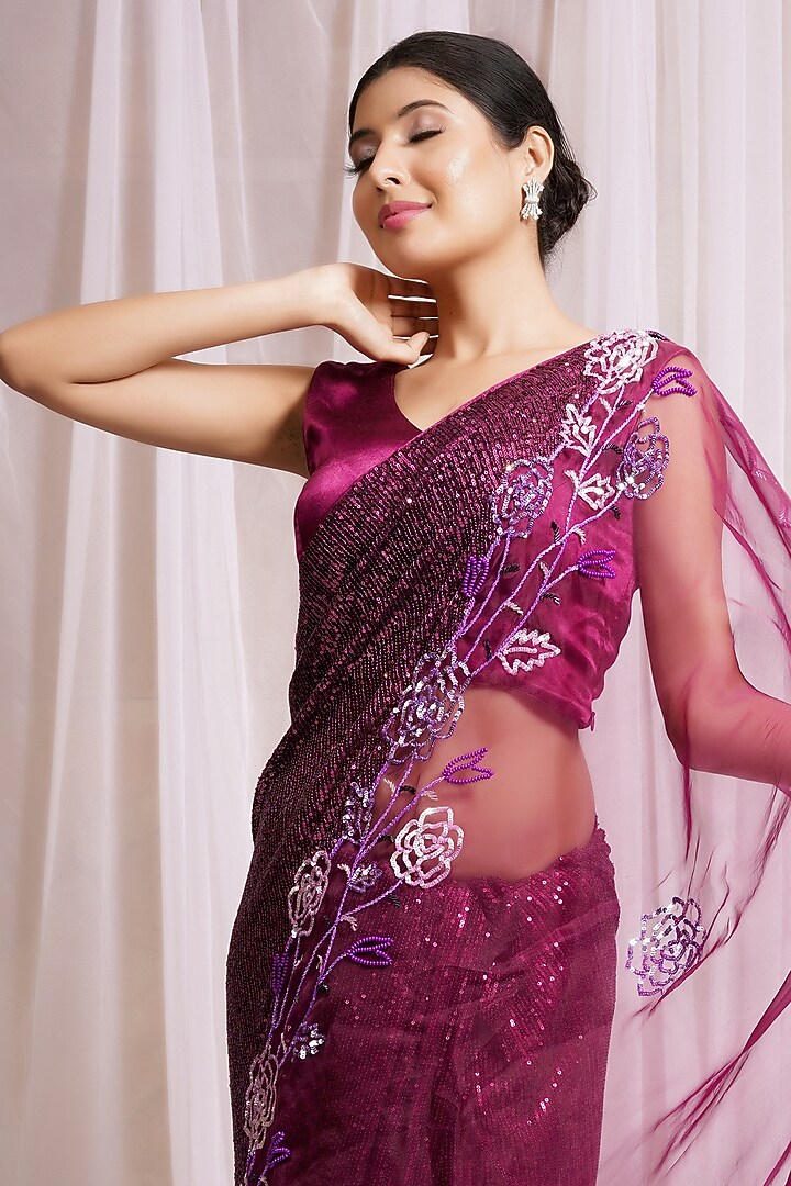 Mulberry Hand Embroidered Wedding Saree Set by Farha Syed at Pernia's Pop Up Shop