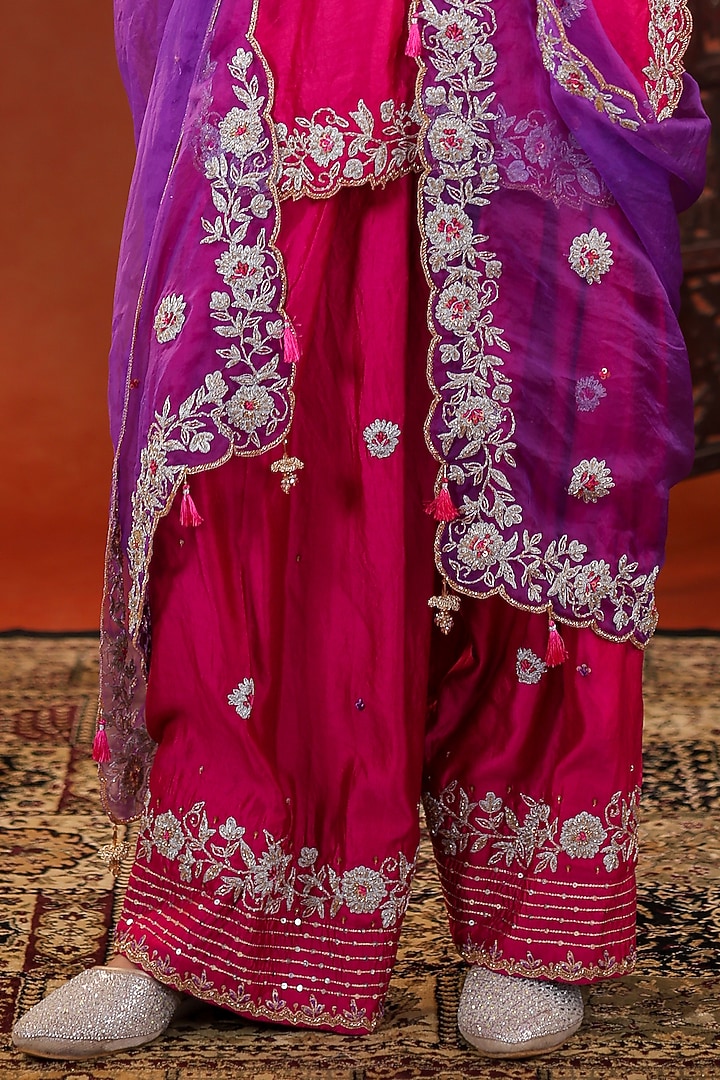 Magenta Pink Silk Zardosi Hand Embroidered Wedding Sharara Set by Farha Syed at Pernia's Pop Up Shop