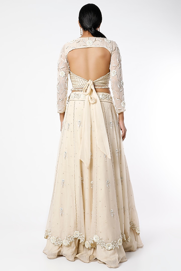 Champagne Ivory Hand Embroidered Wedding Lehenga Set by Farha Syed at Pernia's Pop Up Shop
