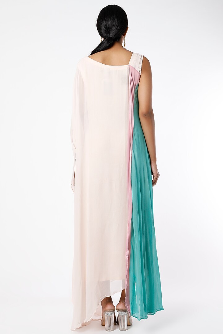 Cream & Mint Hand Embroidered Kaftan Gown by Farha Syed at Pernia's Pop Up Shop