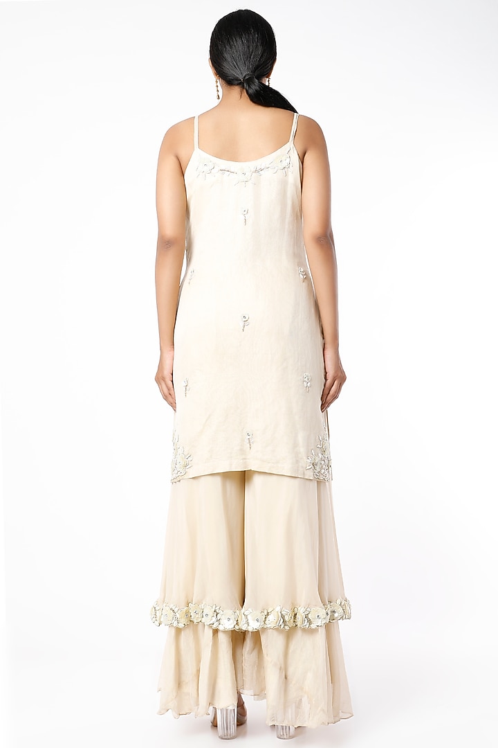Champagne Ivory Hand Embroidered Wedding Sharara Set by Farha Syed at Pernia's Pop Up Shop