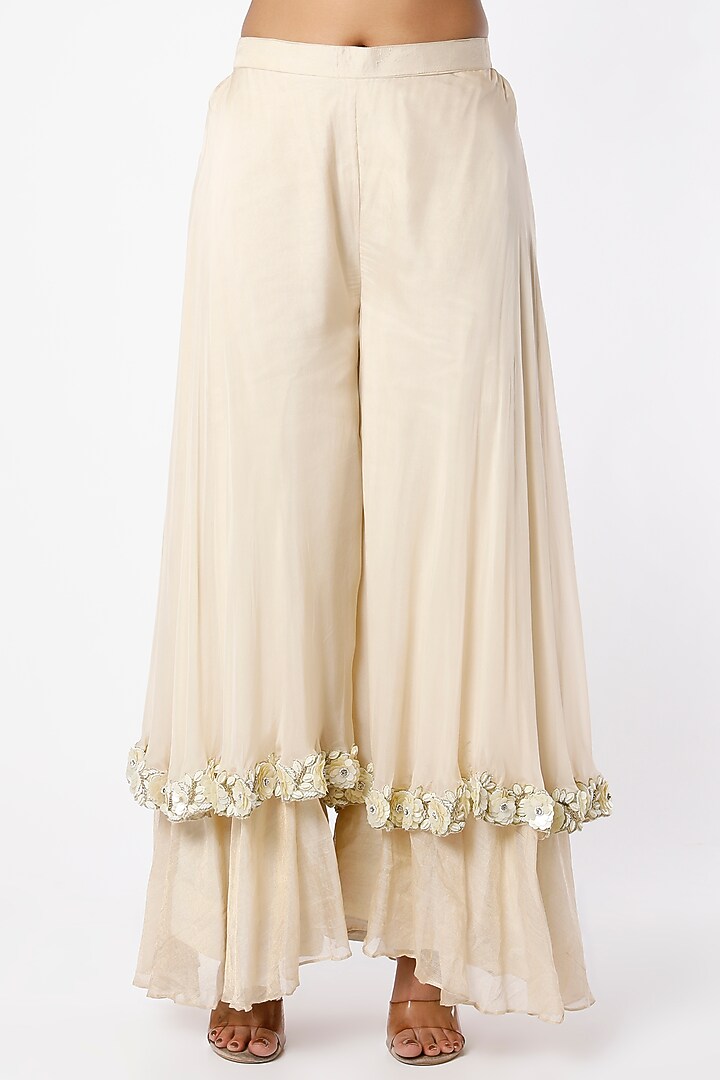 Champagne Ivory Hand Embroidered Wedding Sharara Set by Farha Syed at Pernia's Pop Up Shop