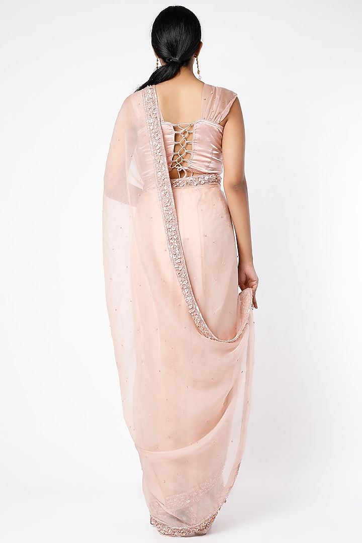 Mauve Hand Embroidered Wedding Saree Set by Farha Syed at Pernia's Pop Up Shop