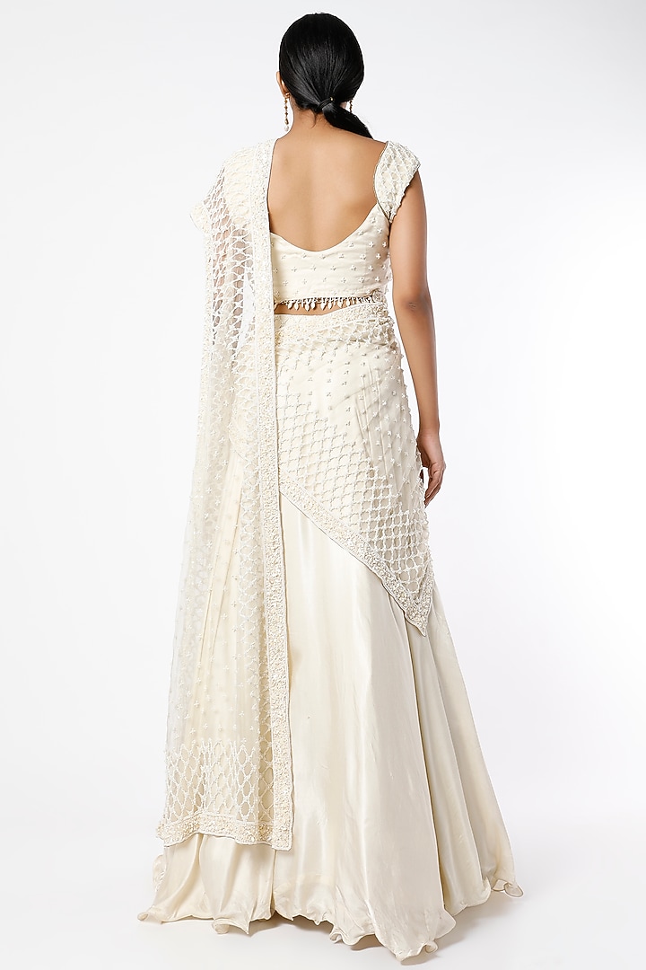 Ivory Wedding Lehenga Set With Hand Embroidery by Farha Syed at Pernia's Pop Up Shop