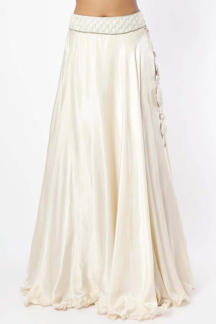 Ivory Wedding Lehenga Set With Hand Embroidery by Farha Syed at Pernia's Pop Up Shop