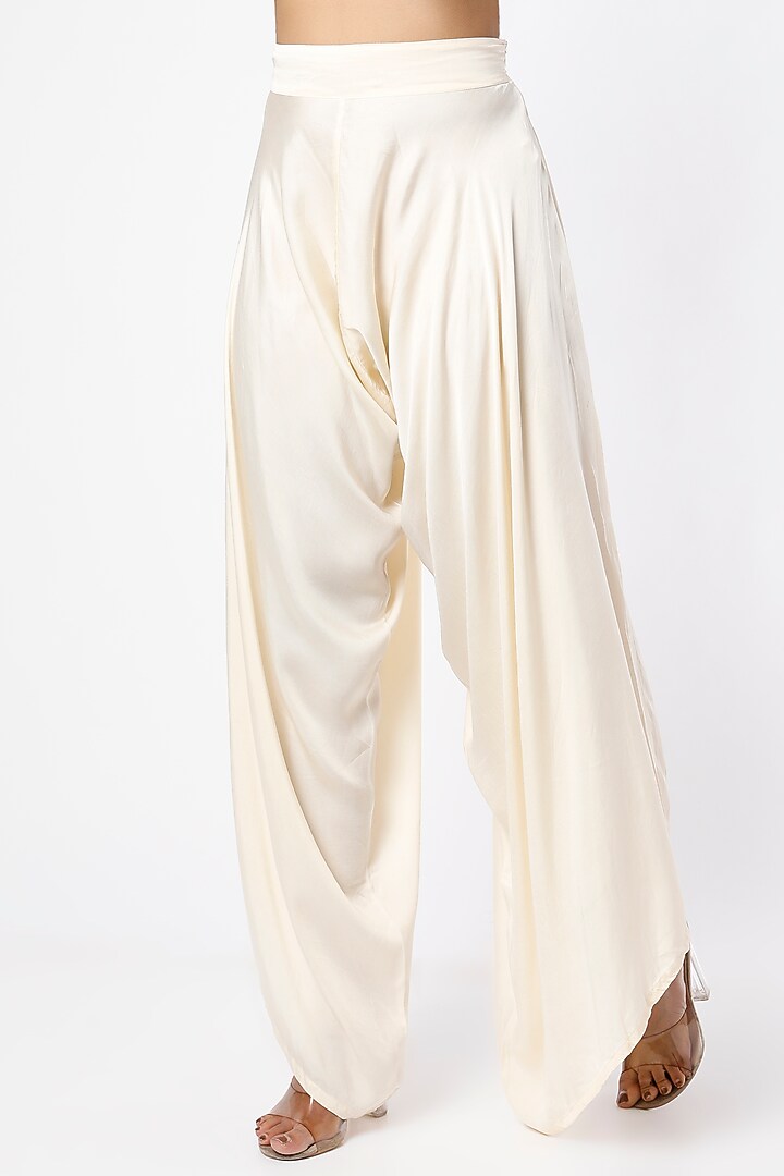 Ivory Hand Embroidered Dhoti Set by Farha Syed at Pernia's Pop Up Shop