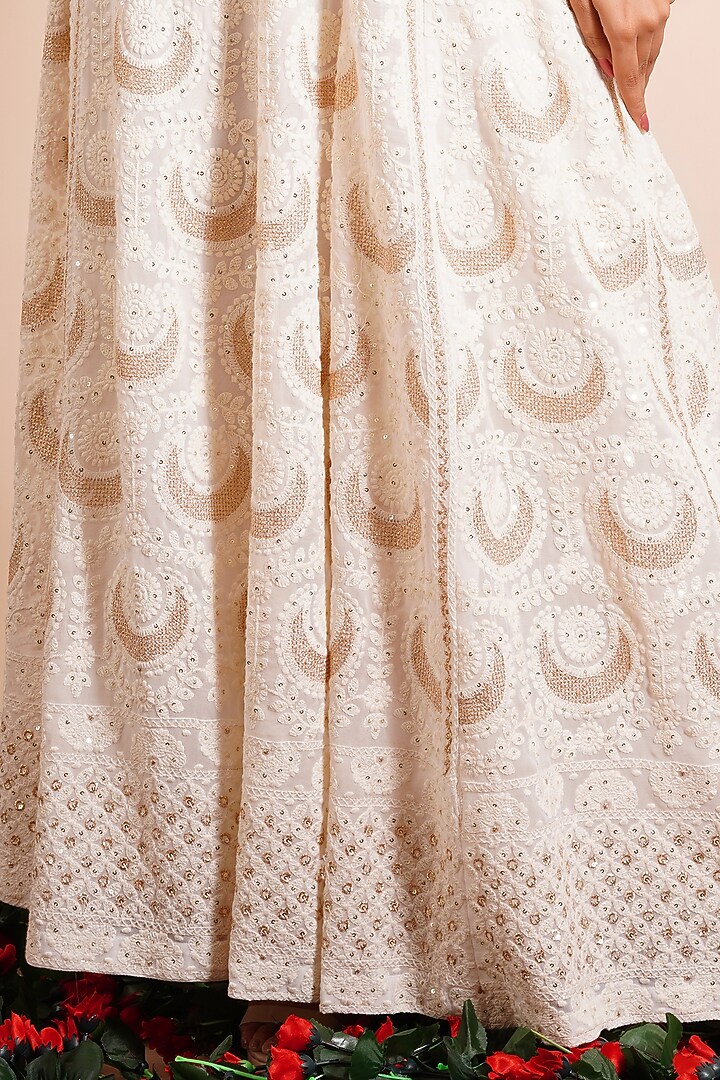 Pearl White Georgette Hand Embroidered Party Wear Sharara Set by Farha Syed at Pernia's Pop Up Shop