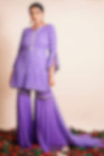 Amethyst Purple Georgette Sharara Set by Farha Syed