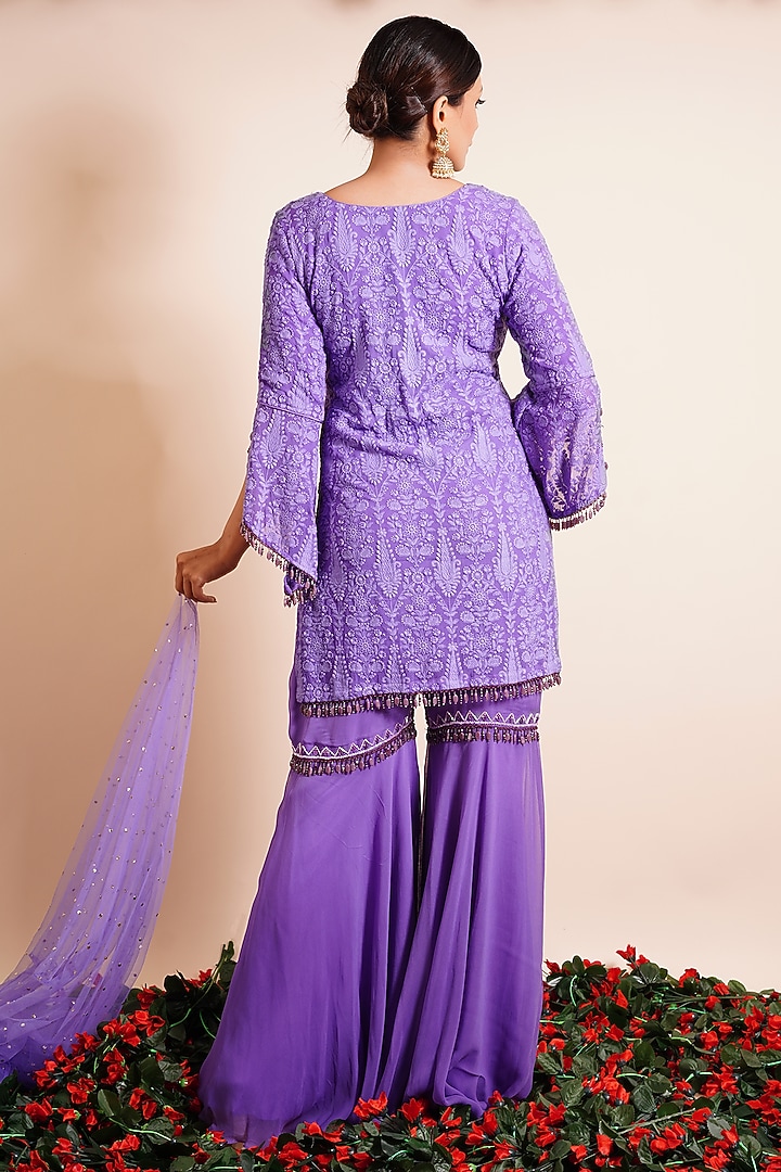 Amethyst Purple Georgette Party Wear Sharara Set by Farha Syed at Pernia's Pop Up Shop