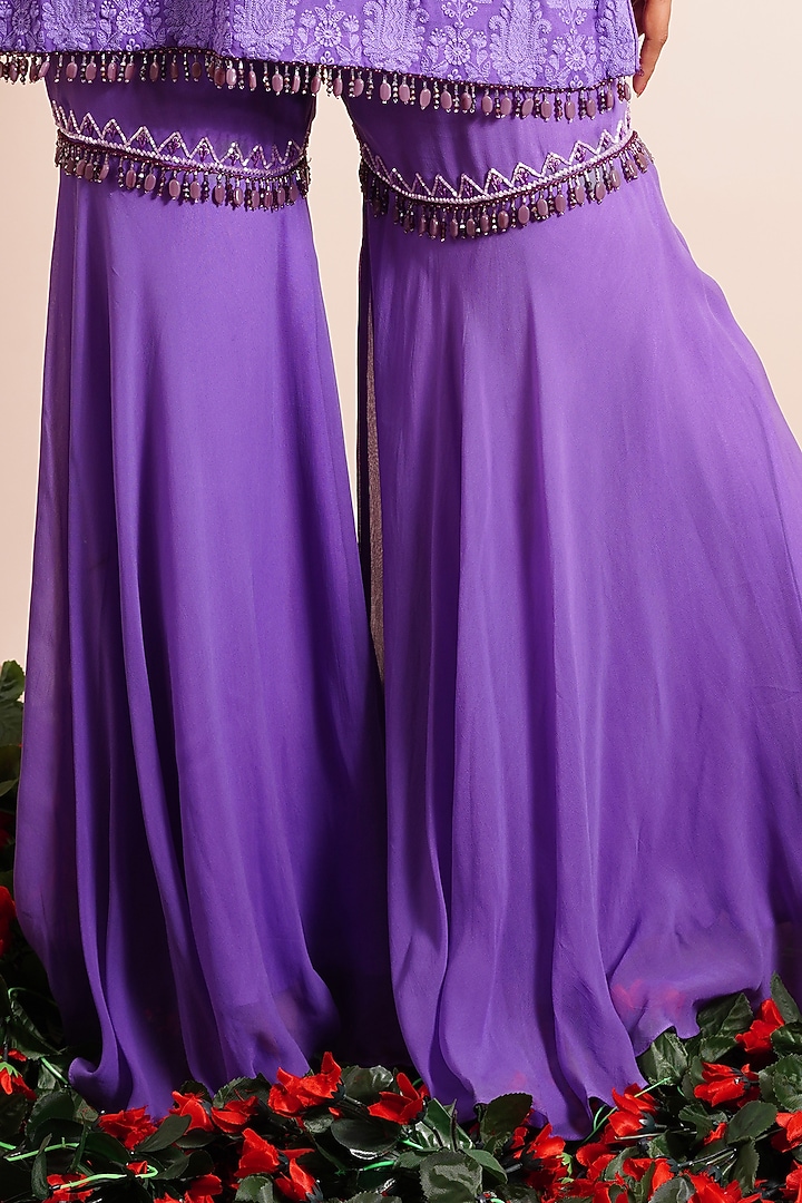 Amethyst Purple Georgette Party Wear Sharara Set by Farha Syed at Pernia's Pop Up Shop